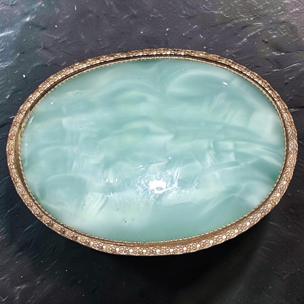 Antique 1920s Art Deco Czecho Slovakia Aqua Art Glass Brooch
